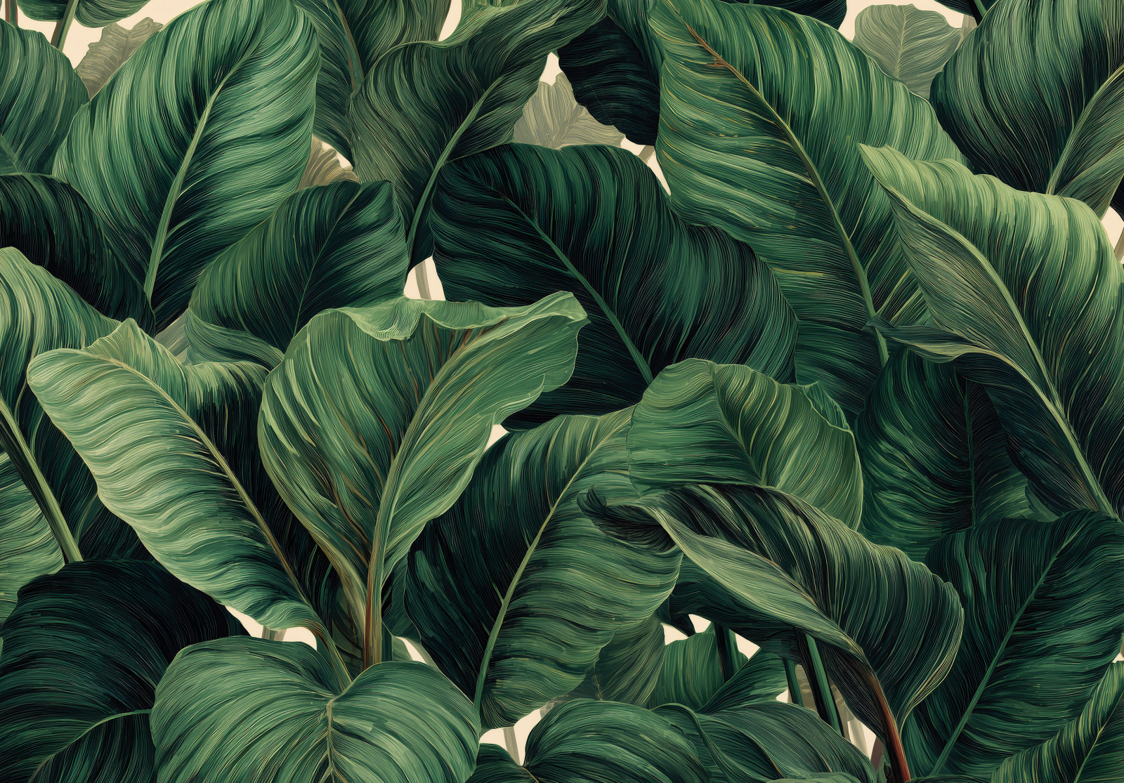 Фототапет Тропически листа в зелено и пудра